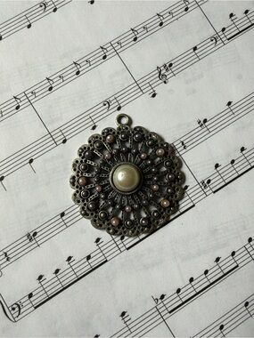 4 for $20 Vintage-Style Bronze Filigree Pendant with Ivory Pearl Accent